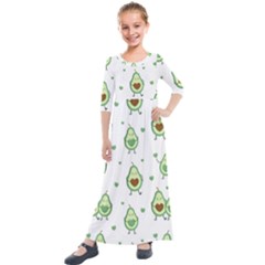 Cute Seamless Pattern With Avocado Lovers Kids  Quarter Sleeve Maxi Dress by Ket1n9