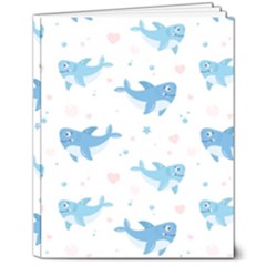 Seamless Pattern With Cute Sharks Hearts 8  X 10  Hardcover Notebook by Ket1n9