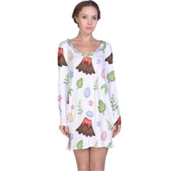 Cute Palm Volcano Seamless Pattern Long Sleeve Nightdress by Ket1n9