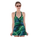 Tropical Green Leaves Background Halter Dress Swimsuit  View1