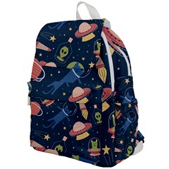 Seamless Pattern With Funny Alien Cat Galaxy Top Flap Backpack by Ndabl3x