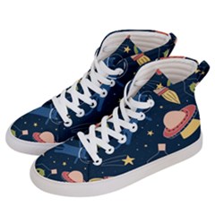 Seamless Pattern With Funny Alien Cat Galaxy Women s Hi-top Skate Sneakers by Ndabl3x