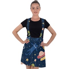 Seamless Pattern With Funny Alien Cat Galaxy Velvet Suspender Skater Skirt by Ndabl3x