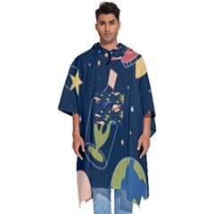 Seamless Pattern With Funny Alien Cat Galaxy Men s Hooded Rain Ponchos by Ndabl3x