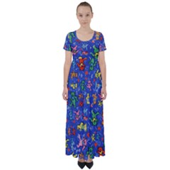 Grateful Dead Bears Pattern High Waist Short Sleeve Maxi Dress by Cendanart