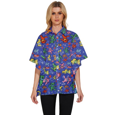 Grateful Dead Bears Pattern Women s Batwing Button Up Shirt by Cendanart