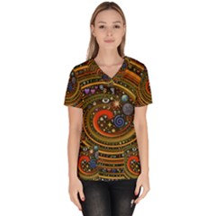 Swirl Vortex Emoji Cyclone Motion Art Women s V-neck Scrub Top by Paksenen