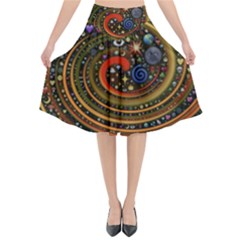 Swirl Vortex Emoji Cyclone Motion Art Flared Midi Skirt by Paksenen