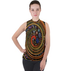 Swirl Vortex Emoji Cyclone Motion Art Mock Neck Chiffon Sleeveless Top by Paksenen