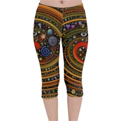 Swirl Vortex Emoji Cyclone Motion Art Velvet Capri Leggings  by Paksenen