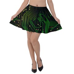 Circuits Circuit Board Green Technology Velvet Skater Skirt by Ndabl3x