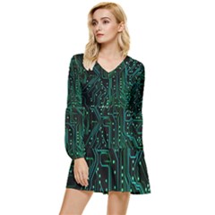 Circuits Circuit Board Green Tiered Long Sleeve Mini Dress by Ndabl3x