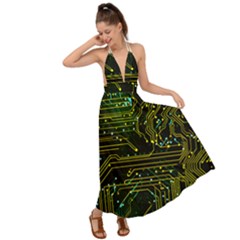 Circuits Circuit Board Yelow Backless Maxi Beach Dress by Ndabl3x