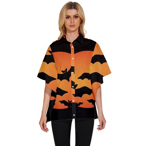 Halloween Bats Moon Full Moon Women s Batwing Button Up Shirt by Cendanart