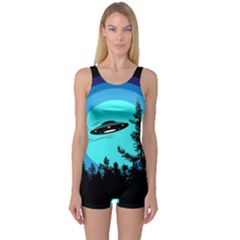 Ufo Alien Night Sky Night One Piece Boyleg Swimsuit by Cendanart