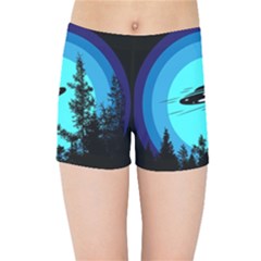 Ufo Alien Night Sky Night Kids  Sports Shorts by Cendanart