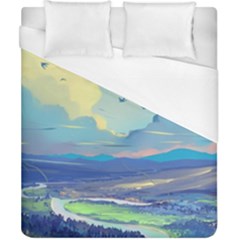 Mountains And Trees Illustration Painting Clouds Sky Landscape Duvet Cover (california King Size) by Cendanart