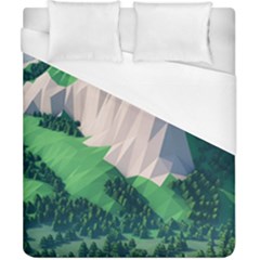 Green And White Polygonal Mountain Duvet Cover (california King Size) by Cendanart