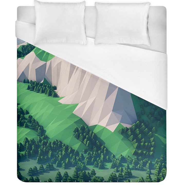 Green And White Polygonal Mountain Duvet Cover (California King Size)