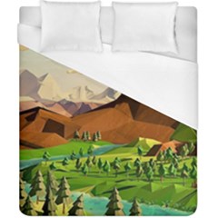 River Between Green Forest With Brown Mountain Duvet Cover (california King Size) by Cendanart