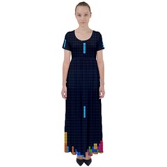 Tetris Game High Waist Short Sleeve Maxi Dress by Cendanart