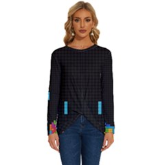 Tetris Game Long Sleeve Crew Neck Pullover Top by Cendanart