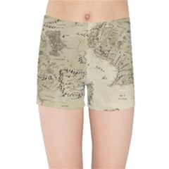 Retro Vintage Gray Map Middle Earth Kids  Sports Shorts by Cendanart