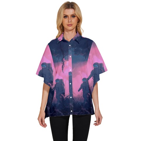 Beeple Astronaut Spacesuit 3d Digital Art Artwork Jungle Women s Batwing Button Up Shirt by Cendanart