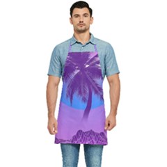 Palm Tree Vaporwave Synthwave Retro Style Kitchen Apron by Cendanart