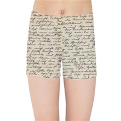 Close Up Photo Of Black Text Old Handwriting Leave Old Script Kids  Sports Shorts by Cendanart