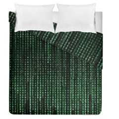 Green Matrix Code Illustration Digital Art Portrait Display Duvet Cover Double Side (queen Size) by Cendanart