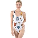 Set Cartoon Symbol Pattern High Leg Strappy Swimsuit View1