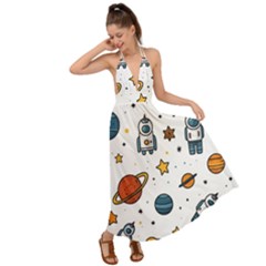 Set Cartoon Symbol Pattern Backless Maxi Beach Dress by Bedest