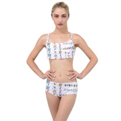 Doodles Border Letter Ornament Layered Top Bikini Set by Bedest