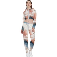 Abstract Pastel Waves Organic Cropped Zip Up Lounge Set by Grandong