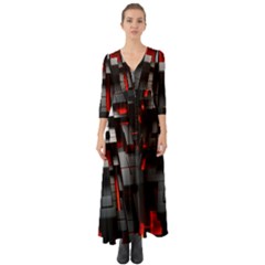 3d Back Red Abstract Pattern Button Up Boho Maxi Dress by Grandong