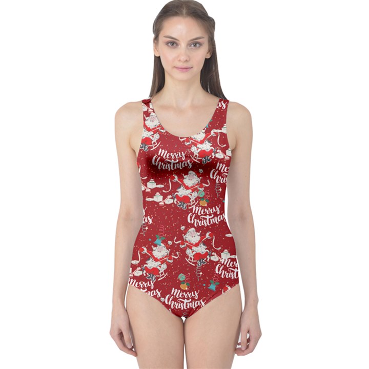 Red Christmas Black Christmas Pattern Pattern Women s One Piece Swimsuit