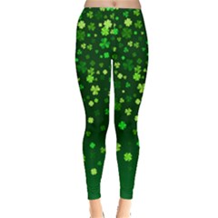 Leave Around Green White Clover Shamrock Handraw Capri Leggings  by CoolDesigns