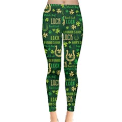 Dark Green Luck Shamrock Handraw Leggings  by CoolDesigns