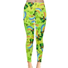 Rainbow Green Shamrock Handraw Leggings  by CoolDesigns