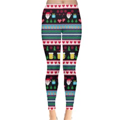 Cute Santa Black Aztec Christmas Beer Long Leggings by CoolDesigns