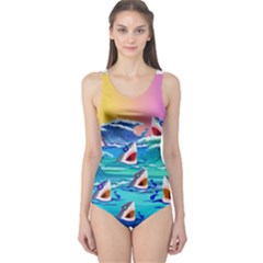 Sharks In Sea 2 One Piece Swimsuit by CoolDesigns