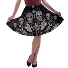 Skull Tribal A-line Skater Skirt by CoolDesigns