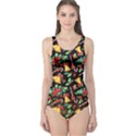 Xmas Bell Dark Black Christmas Pattern Pattern Women s One Piece Swimsuit View1