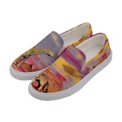 Khaki And Deep Pink Dinosaur Stylish Womens Canvas Slip Ons by CoolDesigns