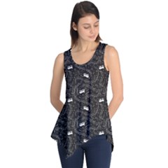 Black Beautiful Musical Pattern Music Notes And Piano Keyboard Sleeveless Tunic Top by CoolDesigns