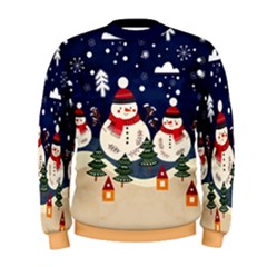 Dark Blue & Tan Cool Xmas Santa Snowman Comfy Mens Holiday Sweatshirt by CoolDesigns