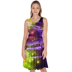 Purple Green Star Night Sky The Moon Knee Length Skater Dress With Pockets by CoolDesigns