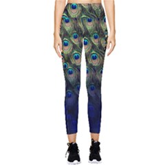 Elegant Peacock Green Blue Pattern Pocket Leggings  by CoolDesigns