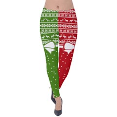 Christmas Ribbon Red Snowing Velvet Leggings by CoolDesigns